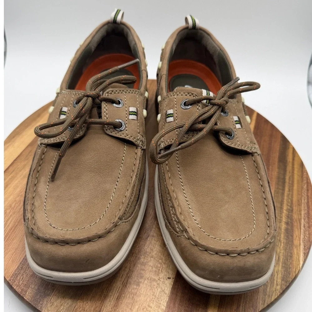 Clarks Unstructured Men's 9W Annapolis Boat Shoes Taupe Nubuck Leather 0726